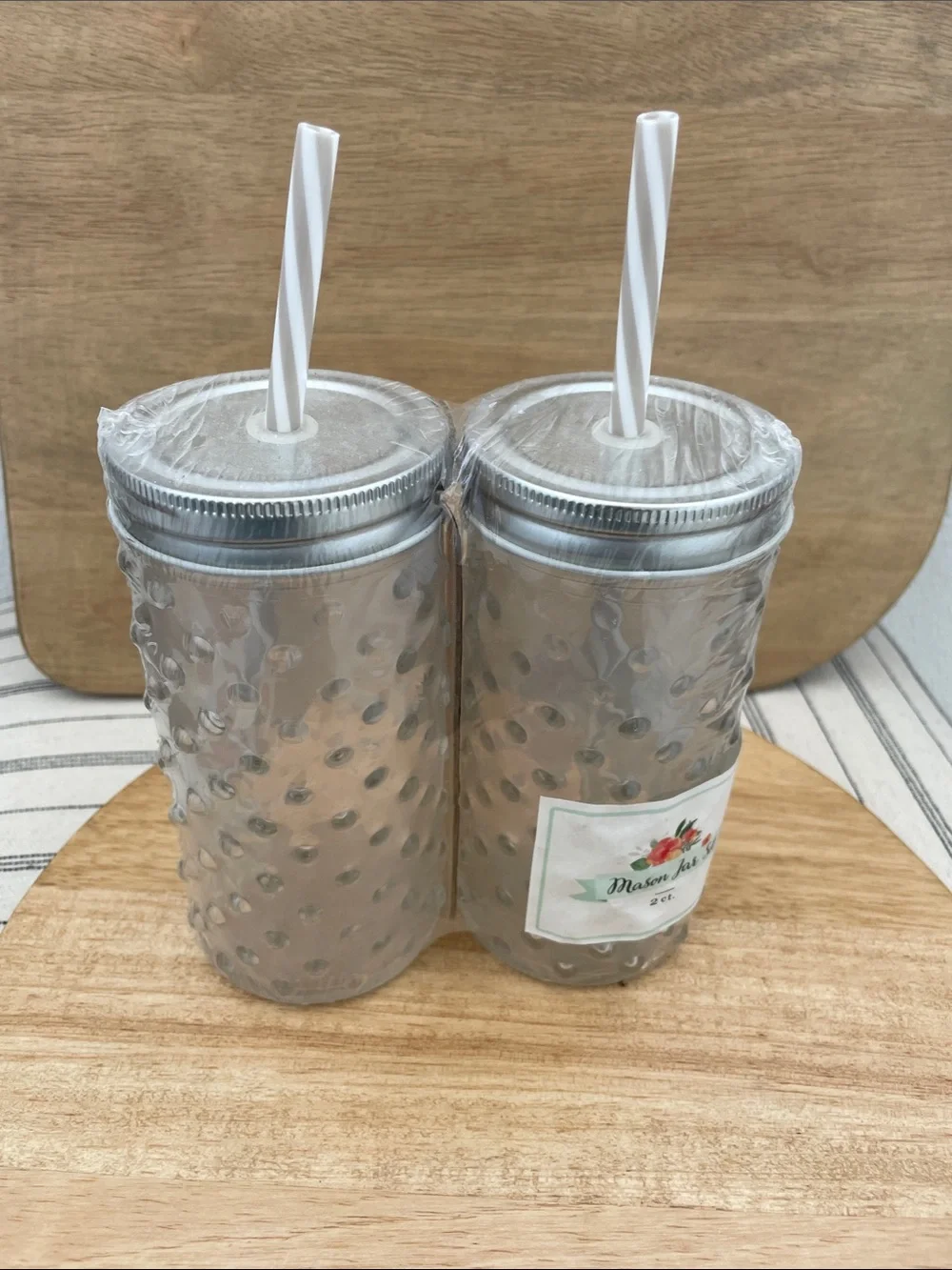 SALE! NWT Mason Jar Style Textured Glass Tumbler Set - Gray (2 ct)